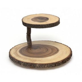 Lipper International 2 Tier Acacia Slab Server with Bark Post, Brown