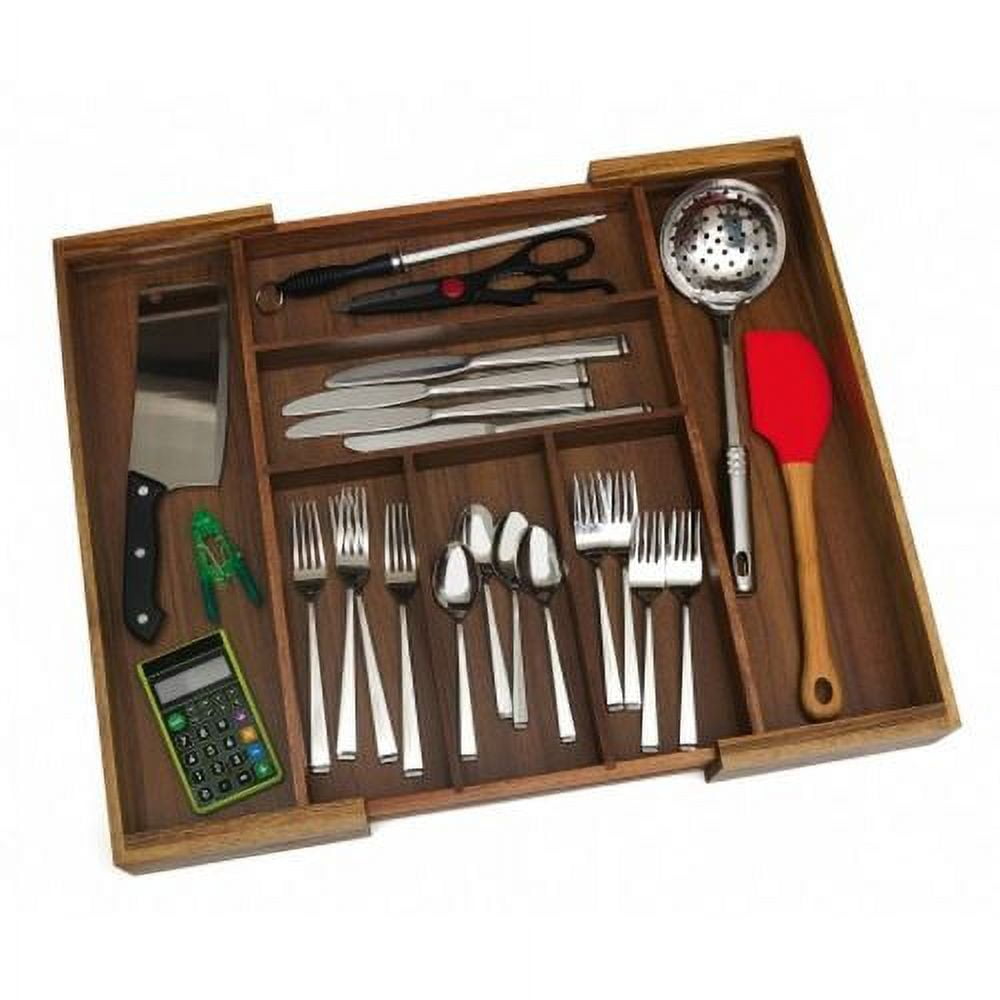 Lipper International Acacia Expandable Kitchen Utensil Organizer, Wooden Drawer Tray
