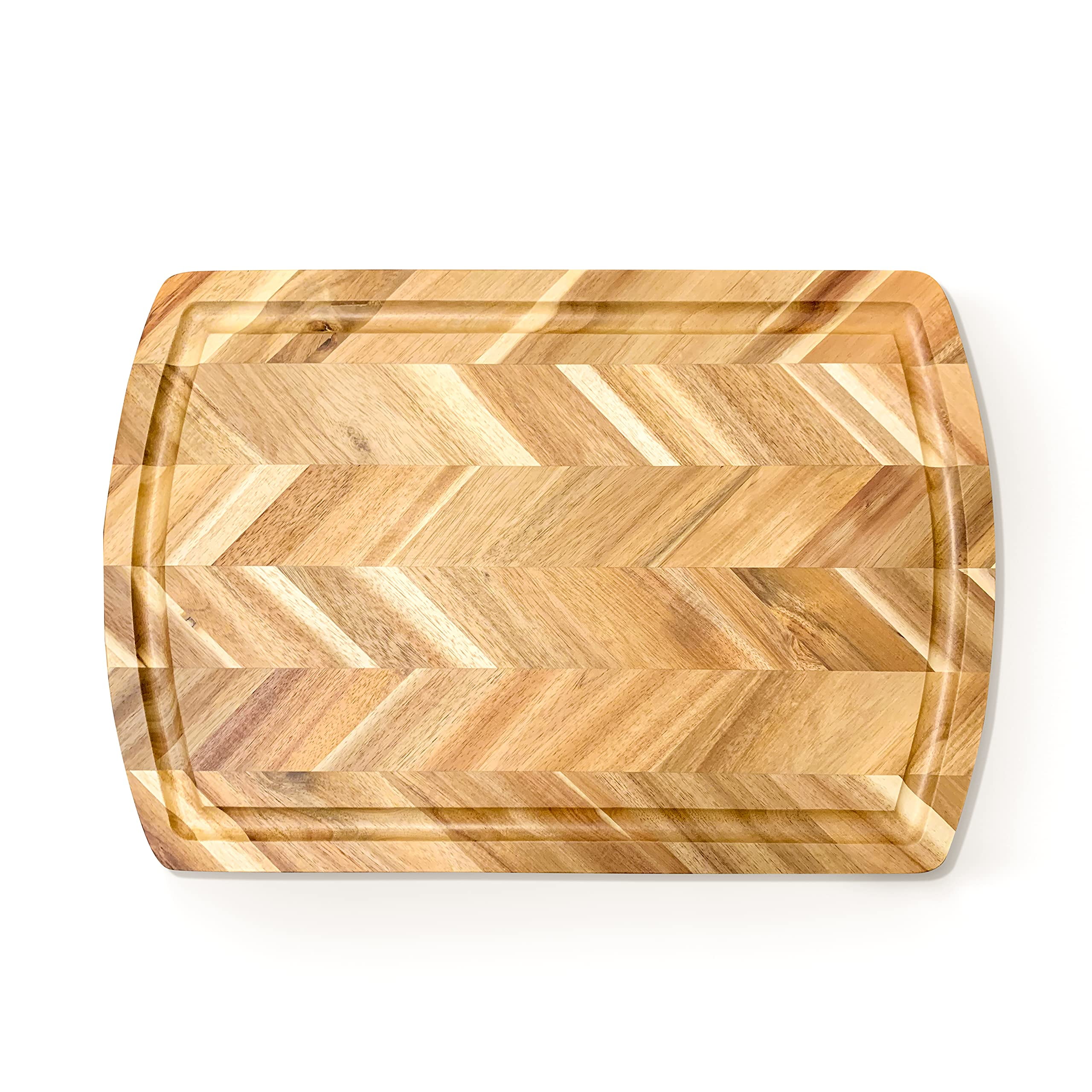 Acacia Herringbone Rectangular Cutting Board with Side Grooves