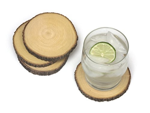 Rustic Acacia Wood Tree Bark Coasters Set of 4