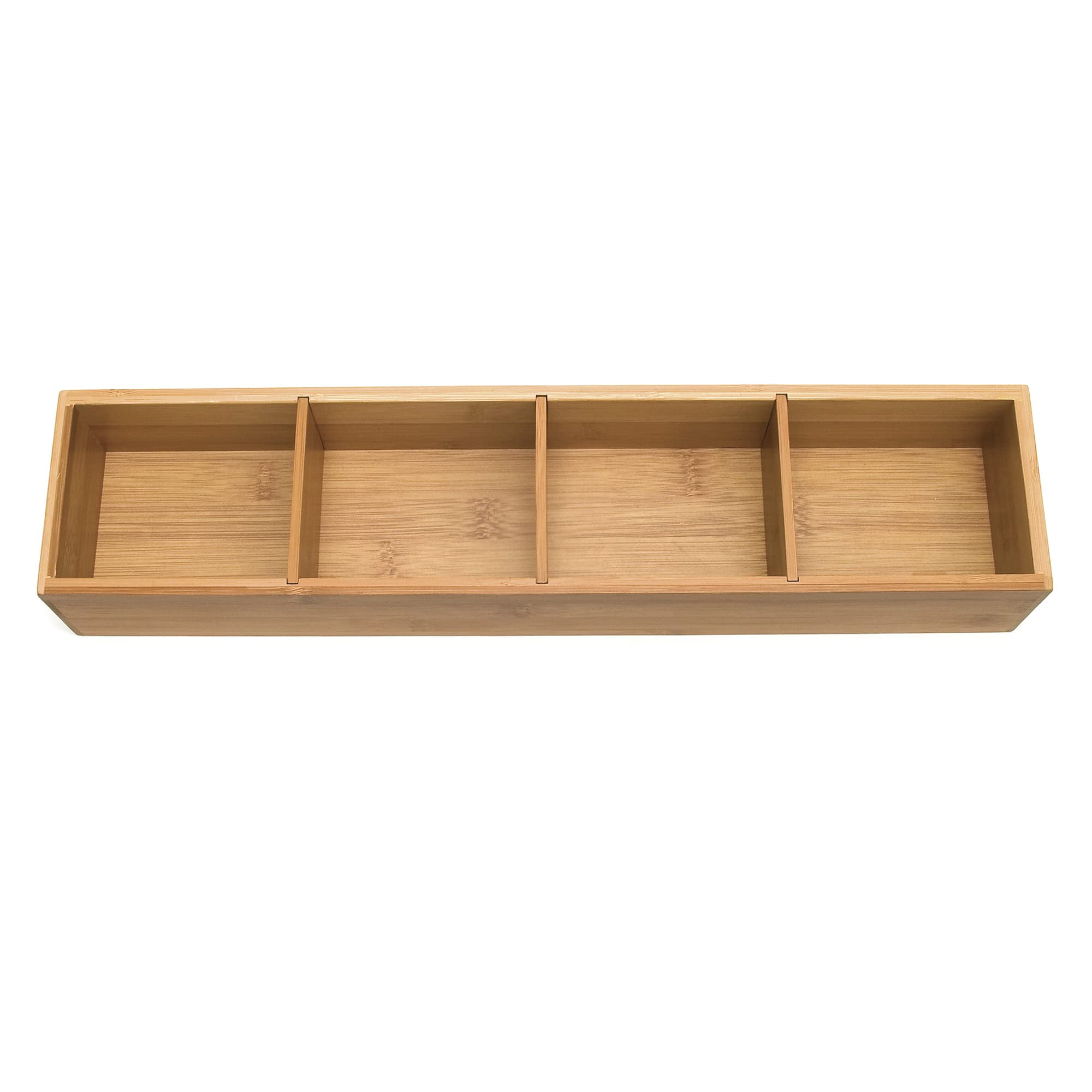 Natural Bamboo Rectangular Drawer Organizer with Adjustable Dividers