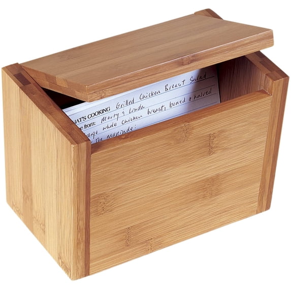 Lipper International Bamboo Wood Recipe Card Box, 7-1/2\" x 4-1/2\" x 5\", Brown