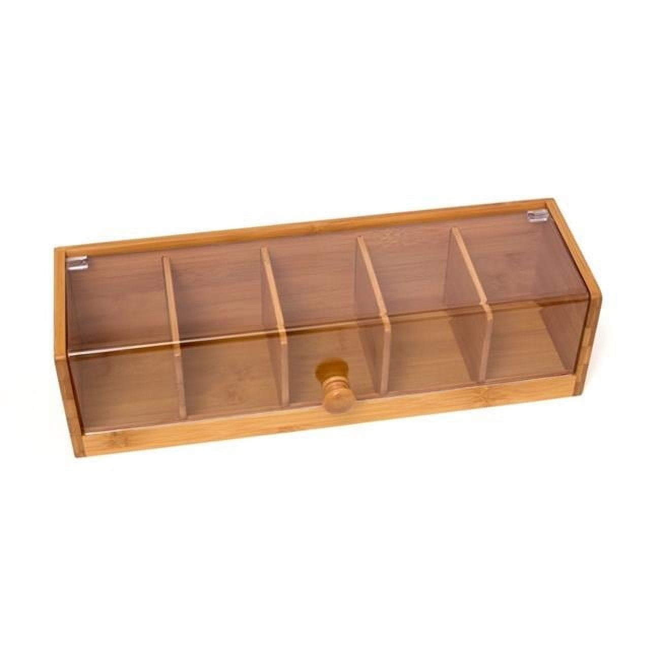 Natural Bamboo and Acrylic 5-Section Tea Box Organizer