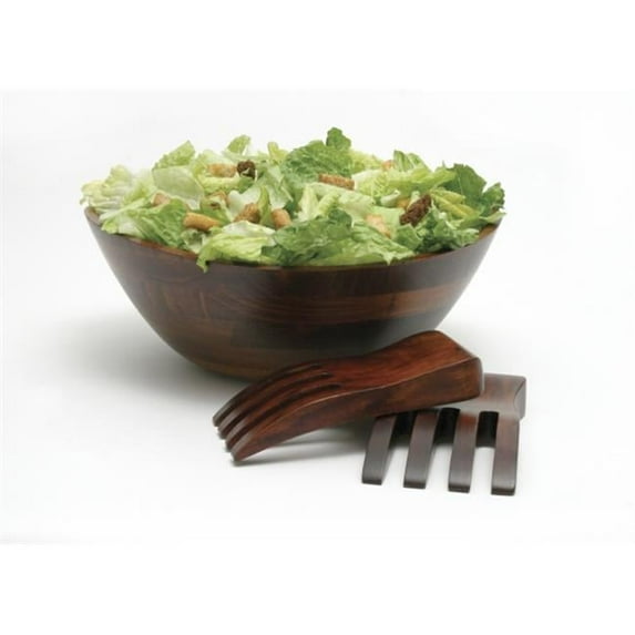 Lipper International Large Wavy Rim Bowl with Salad Hands Cherry finish