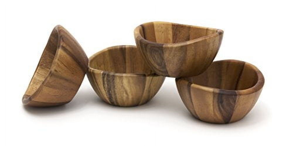 Acacia Medium Brown Circular Serving Bowls, Set of 4