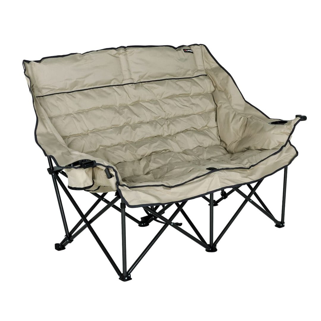 Sand High-Loft Padded Folding Loveseat with Steel Frame