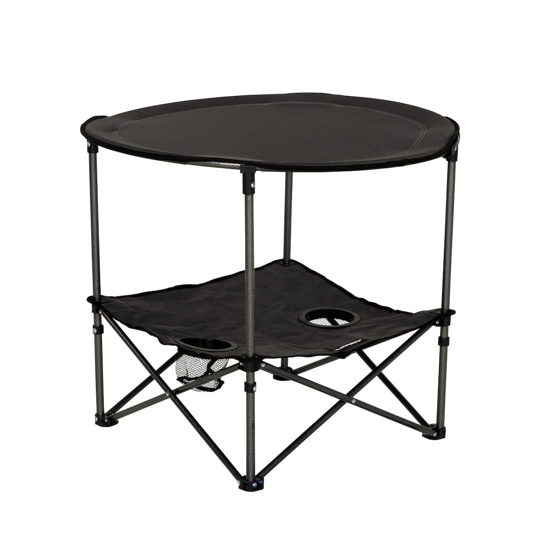 Dark Grey Two-Tier Folding Camping Table with Cupholders