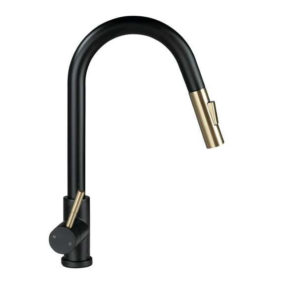 Lippert 2024000071 Flow Max Bullet Pull-Down Kitchen Faucet - Black Matte / Satin Bronze
