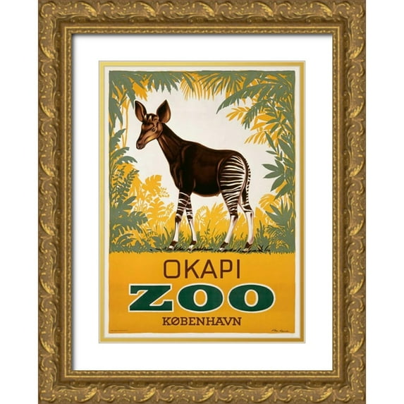 Lippert, Aage 24x32 Gold Ornate Wood Framed with Double Matting Museum Art Print Titled - København Zoo/Okapi
