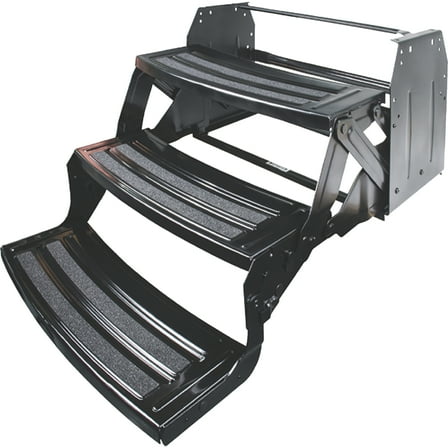 Lippert Black, 24", Steel RV Steps, 3-Step Manual, Anti-Slip Skid Tape