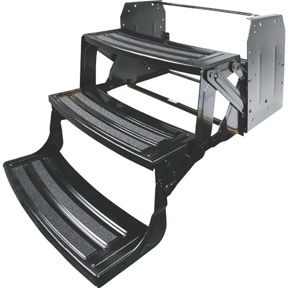 Lippert Black, 24", Steel RV Steps, 3-Step Manual Design, Anti-Slip Skid Tape