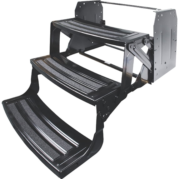 Lippert Black, 24", Steel RV Steps, 3-Step Manual Design, Anti-Slip Skid Tape