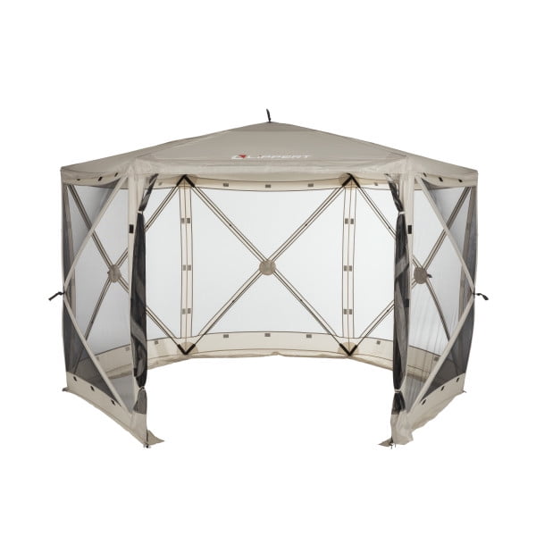 Beige 12' x 12' Pop-Up Gazebo Tent with Mesh Panels