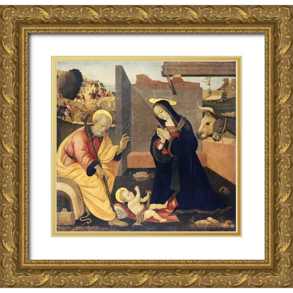 Lippi, Filippo 16x15 Gold Ornate Wood Framed with Double Matting Museum Art Print Titled - The Nativity