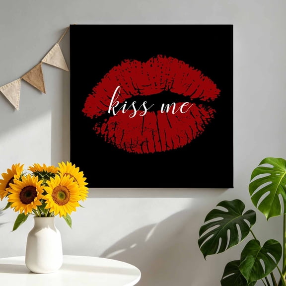 Lipprint Texture Canvas Wall Art, Love Letter Black Retro Framed Canvas Wall Decor Picture Print Artwork Decorations for Living Room Office Ready to Hang 8" x 8"