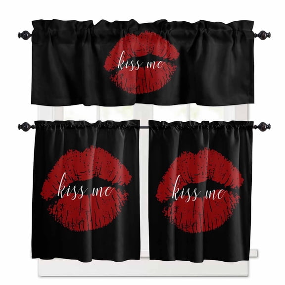 Lipprint Texture Kitchen Curtains Valances and Tiers Set of 3, 24 Inch Length Tier Curtains and Valance Rod Pocket Valance Curtains Set for Kitchen Bathroom Small Windows