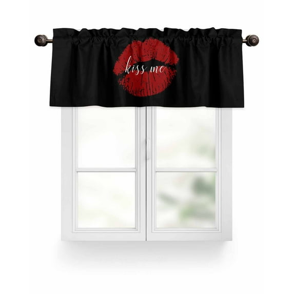 Lipprint Texture Valances for Windows Love Letter Black Retro Valance Rod Pocket Light Filtering Short Window Treatments Curtains for Kitchen Bathroom Living Room Bedroom, 1 Panel, 54 x 18 Inch