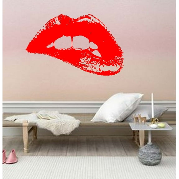 Lips #2 Biting bottom Lip: Wall or window decal (20" x 30")