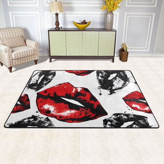 Lips Area Rug Washable 72 x 48 Floor Carpet Mat Non Slip for Bedroom Living Room Kids Room Home Decor