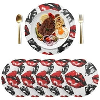 Lips Black Round Placemats Plate Mats 15 Inch Non-Slip Heat Resistant Washable PVC Set Indoor for Kitchen Dining Table 1PC