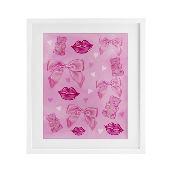 Stupell Industries Lips Bows & Bears on Pink White Framed Print Under Glass, design by Ziwei Li, 16 x 13