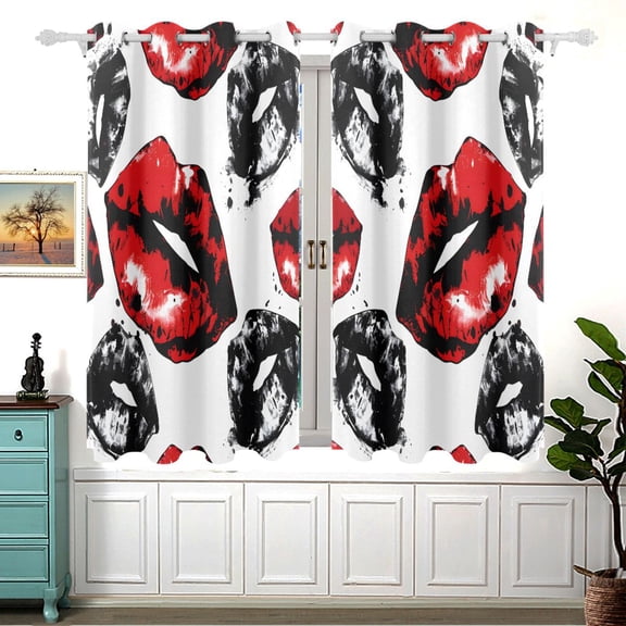 Lips Curtain Black Out Thermal Insulation Curtains Aesthetic 54 Inch Length for Bedroom Living Room 2 panels set