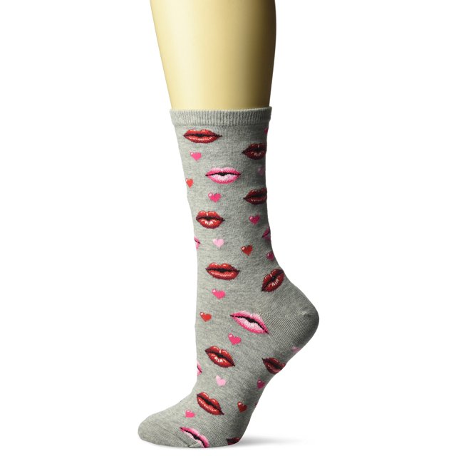 Lips Grey Ladies Crew Socks