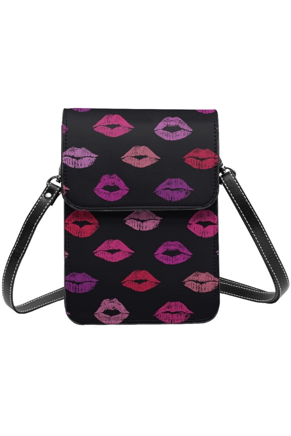 Lips Kiss Cell Phone Purse Small Crossbody Bag with Strap Credit Card Slots Leather Shoulder Wallet for Women