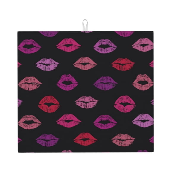Lips Kiss Kitchen Drying Mat 18x16 Inch Ultra Absorbent Countertop Mat Foldable with Hanging Loop