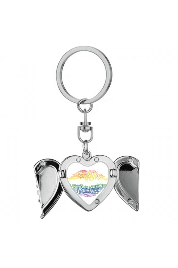 Lips Kiss Lgbt Rainbow Wordcloud Heart Angel Wing Key Chain Holder