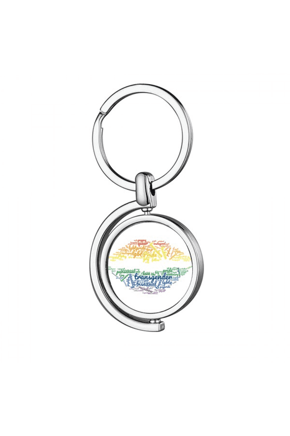 Lips Kiss Lgbt Rainbow Wordcloud Rotating Keychain Metal Keyring Holder