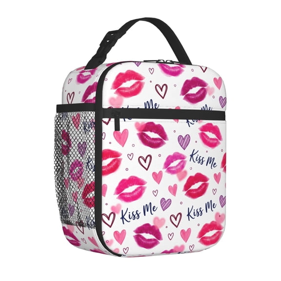 Lips Lunch Box Boho Floral Pattern, Thermal Insulated for Hours Tote for Short Trips