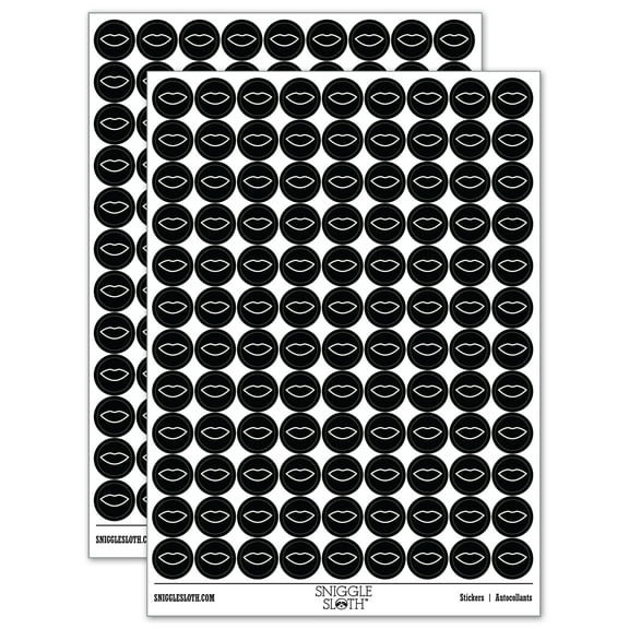 Lips Mouth Outline 200+ Round Stickers - Black - Matte Finish - 0.50" Size