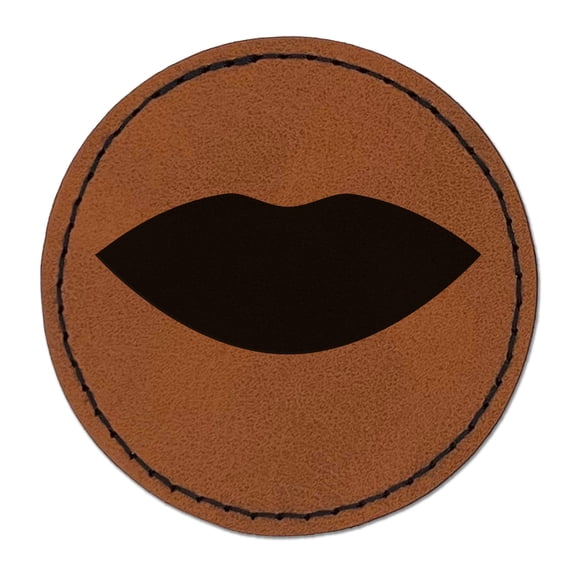 Lips Mouth Solid 2.5" Faux Leather Round Engraved Iron-On Patch - Brown