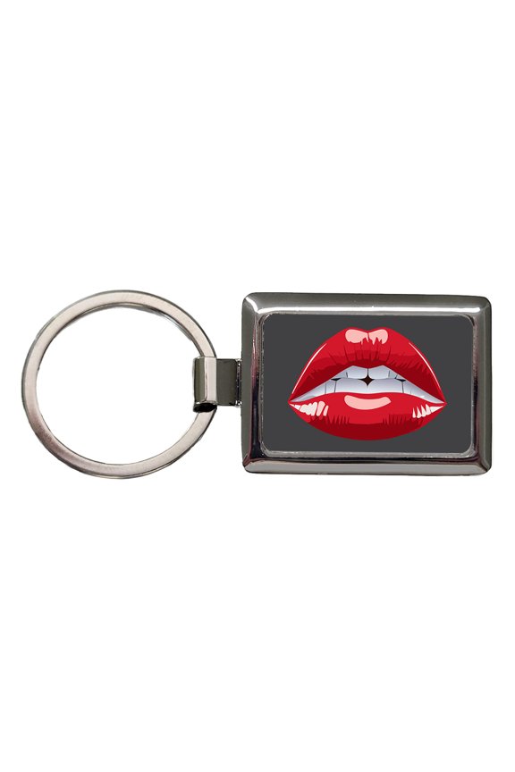 Lips Red Lipstick Mouth Metal Rectangle Keychain