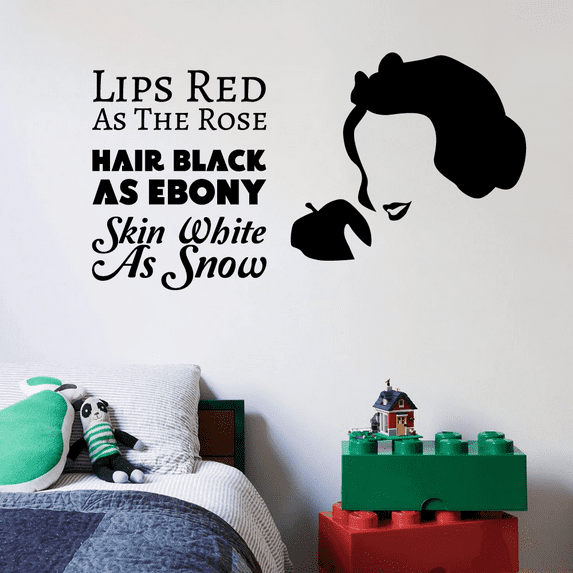 Lips Red As The Rose hair Black As Ebony Skin White As Snow - Kids Princess Snow Wihite Quotes Quote Silhouette Vinyl Wall Art Sticker Wall Decal Home Room Classroom Decor Nursery Size (24x40 inch)