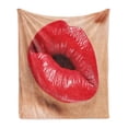 thumbnail image 1 of Lips Soft Flannel Fleece Blanket, Female Gesture Woman Blowing a Kiss with Red Juicy Lipstick Illustration, Cozy Plush for Indoor and Outdoor Use, 50" x 60", Sand Brown and Scarlet, by Ambesonne, 1 of 5