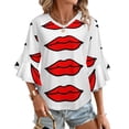 thumbnail image 1 of Lips! Women's V-Neck Blouse With 3/4 Ruffled Bell Sleeves Casual Top Ladies Blouses, 1 of 7