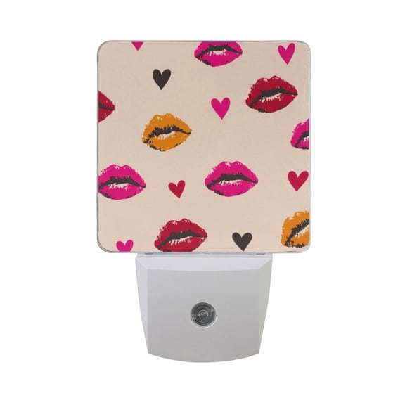 Lips with Heart Pattern Valentine LED Night Light Sensor Lamp Plug-in Adjustable Brightness 2 Pack