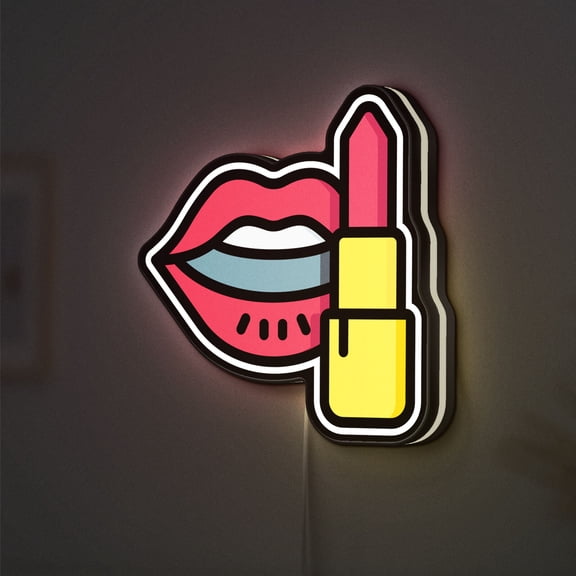 Lipstick 3D Novelty Light Box, Elegant Beauty Salon Wall Art, Feminine Decor for Makeup Enthusiasts (Width 24 inch, 60cm)