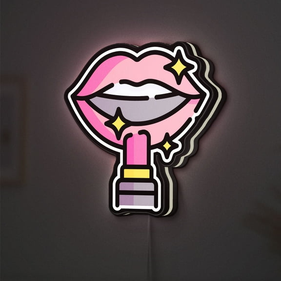 Lipstick 3D Novelty Light Box, Lip Gloss and Makeup Wall Art, Trendy Feminine Decor for Stylish Spaces (Width 8 inch, 20cm)