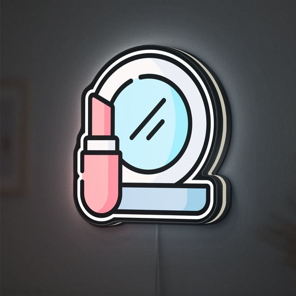 Lipstick 3D Novelty Light Box, Mirror and Makeup Inspired Decor, Chic Beauty Sign for Fashion Lovers (Width 8 inch, 20cm)