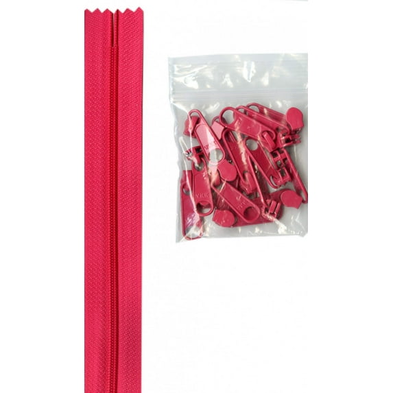 Lipstick #4.5 Nylon Zipper Tape: 4 Yards with 16 Extra-Large Coordinated Pulls from ByAnnie
