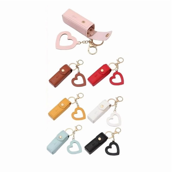 Lipstick Bag Keychain Lobster Clip Stainless PU Leather Mini Lipstick Container with Heart Pendant Purse Key Organizer