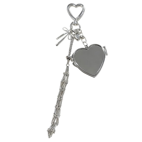 Lipstick Case with Mirror Lip gloss Holder Charms for Handbag Lip balm Case chic chapstick Holder Key chains（Silver Heart-Mirror）