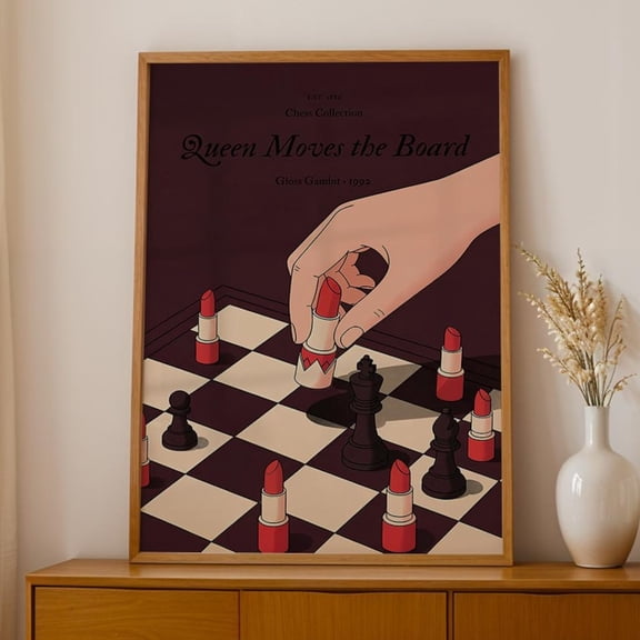 Lipstick Chess Queen Move Whimsical Illustration Art Print