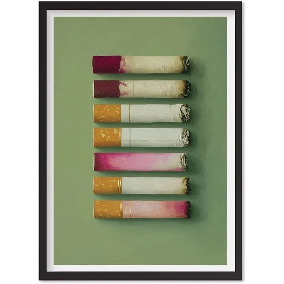 Lipstick Cigarette Butts Poster – Gritty Feminine Wall Art In Moody Green Art, Matte Canvas Stretched, Posters for Room Bedroom Living Room Bathroom Wall Decor, Posters & Art Prints, Gift.