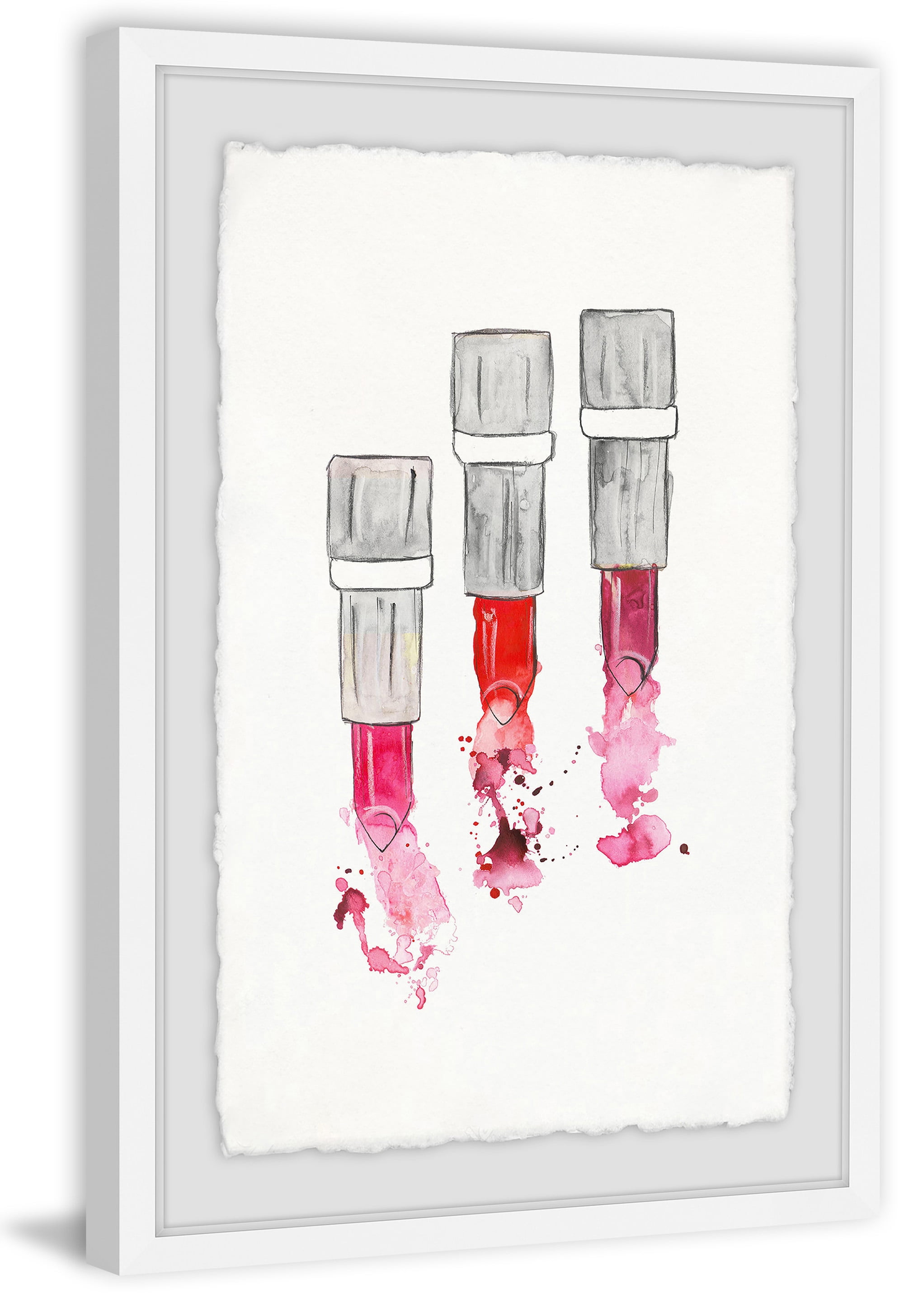 Lipstick Drip Abstract Art Print in White Frame