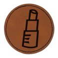 thumbnail image 1 of Lipstick Gloss Makeup Doodle 2.5" Faux Leather Round Engraved Iron-On Patch - Brown, 1 of 6