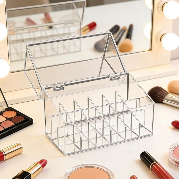 Lipstick Holder Display Case, 18 Slots Lipstick Organizer Storage with Dust Cover Transparent Acrylic Cosmetic Makeup Lipgloss Rack Holder